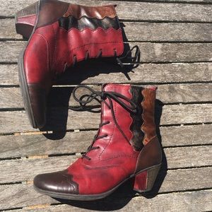 Remonte Red Brown Leather Lace Up Booties EU 38
